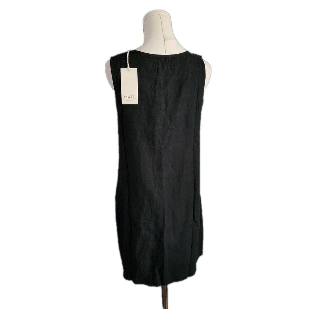 NWT MATE The Label 100% Organic Linen Sqaure Neck Mini Dress Black Size Medium - Picture 3 of 6